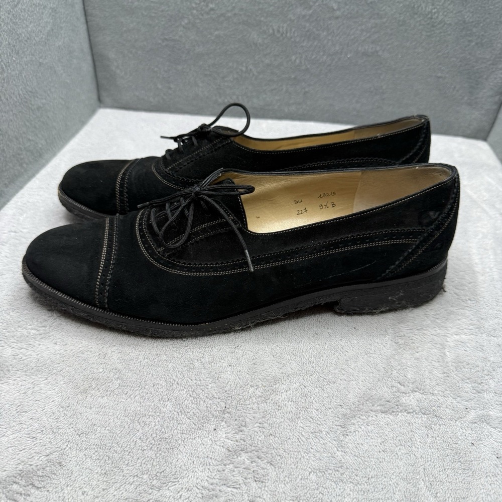 VTG Salvatore Ferragamo Black Suede Oxford Shoes Women's 9.5 B Crepe Sole Italy